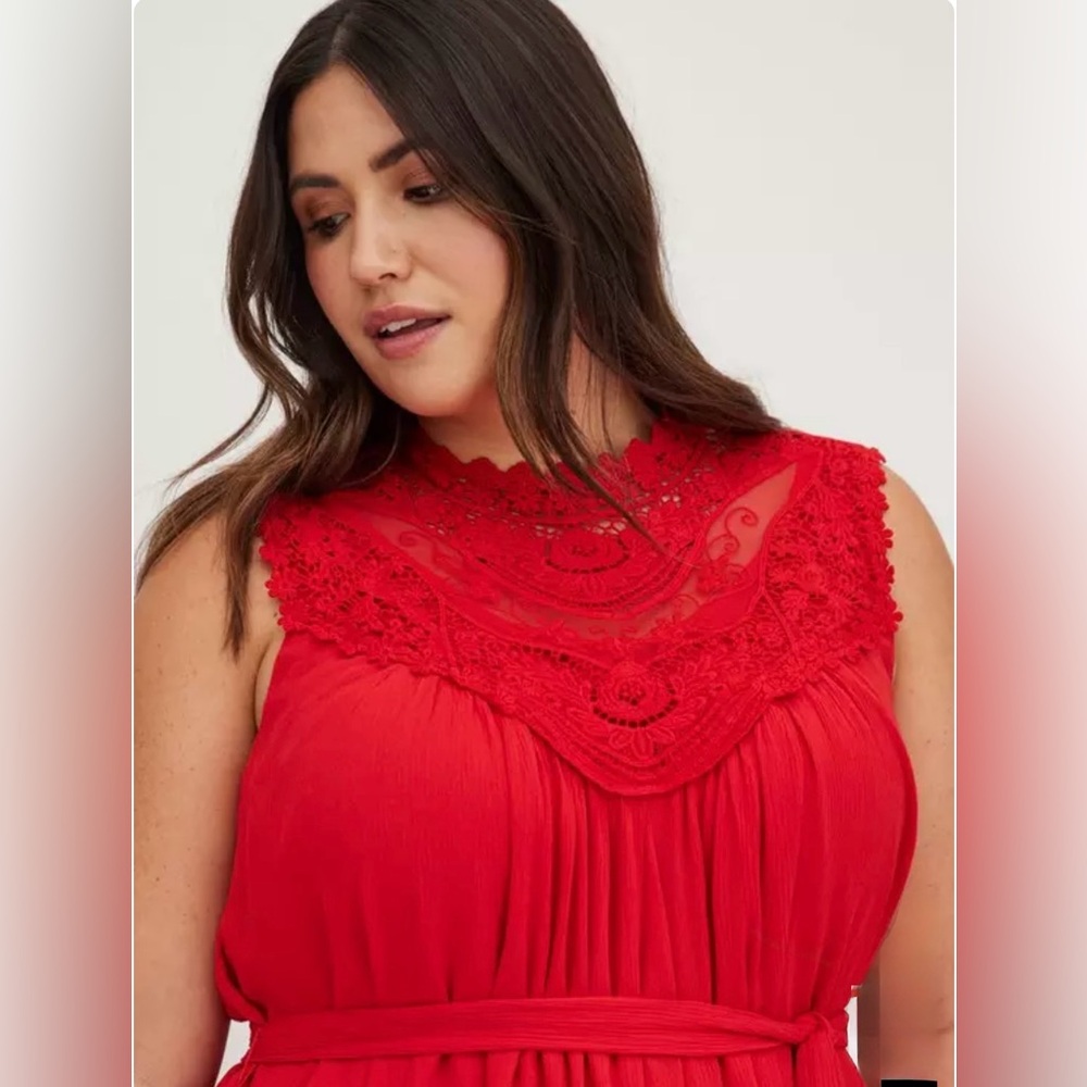 Torrid Red Mini Dress with Lace Detail - Picture 4 of 8